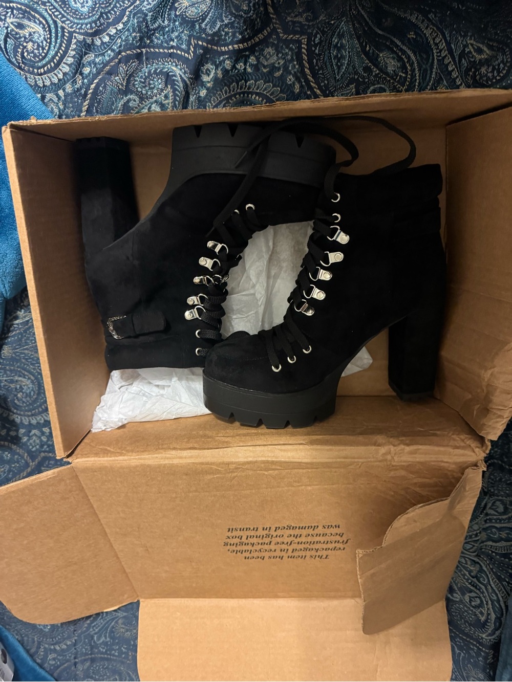 Black Lace-Up Platform Ankle Boots - Women
